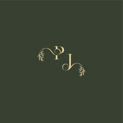 logo design concept luxury wedding monogram PJ organic leaf initial letter