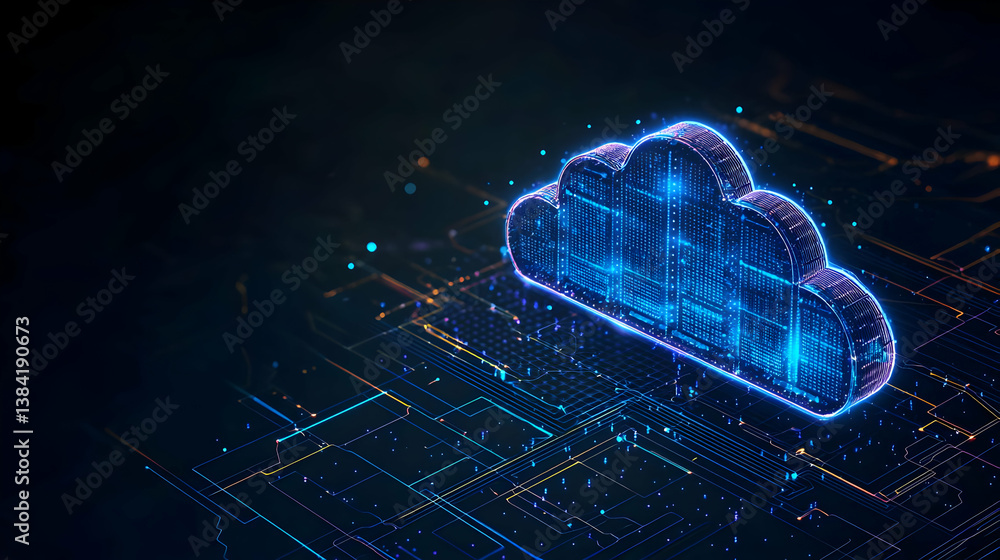 Poster abstract cloud computing design on circuit board