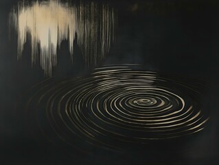dark water, concentric circles, ripples, black and white photography, abstract texture
