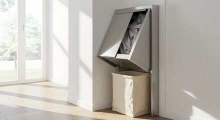 Modern Home Interior Featuring Laundry Chute And Hamper System In Bright Room