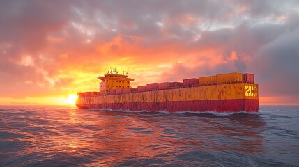 Cargo Ship Sunset Ocean Voyage