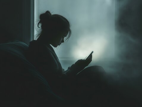 woman reading book, dim lighting, dark room, pensive mood, dramatic lighting