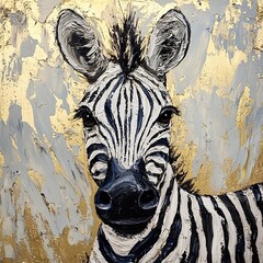 Elegant Zebra Painting: Gold and Gray Abstract Art