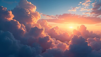 Fantasy sky with sugar cotton pink pastel clouds in a dreamy background