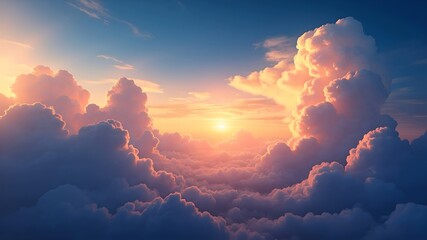 Fantasy sky with sugar cotton pink pastel clouds in a dreamy background