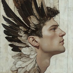 Feathered Man: A Profile Portrait Painting