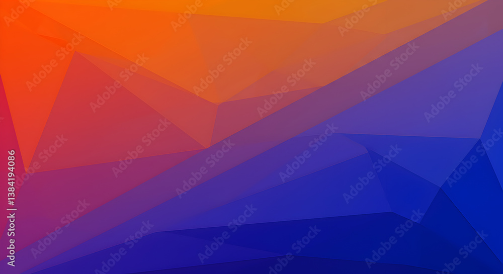 Poster geometric abstract background gradient triangles in tangerine and ultramarine layers