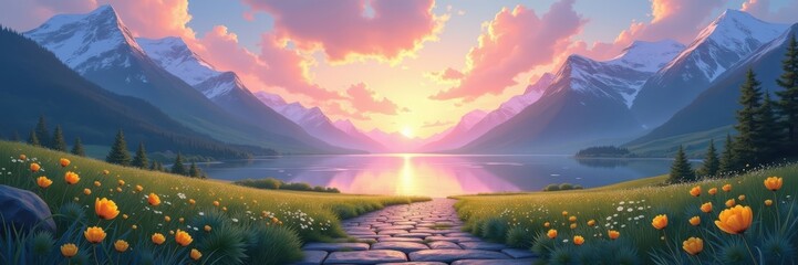 Serene Lakeside Mountain View at Sunset