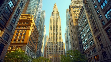 Fototapeta premium Majestic Skyscrapers: A Glimpse into the Architectural Marvels of a Modern Metropolis