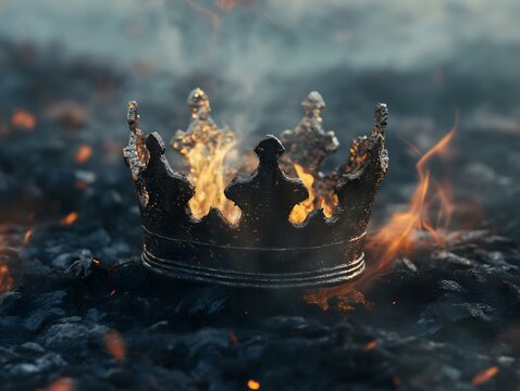 crown ablaze in darkness, intense firelight