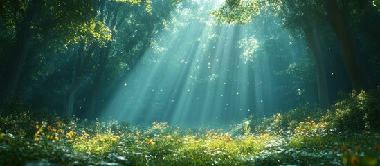 Sunlight streams through enchanted forest floor