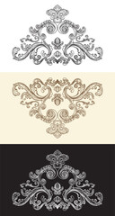 Fototapeta premium Set of hand drawing design elements. Vector isolated illustration. Vintage decorative baroque monogram, architectural detail in old fashioned style for decoration, cards, wedding, print and design