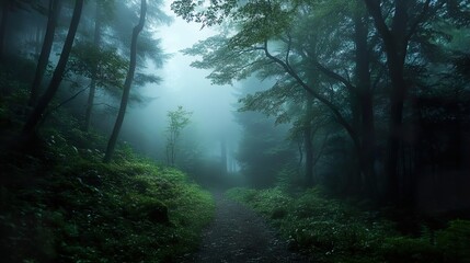 Enchanted Forest Path: A Misty, Moody Landscape