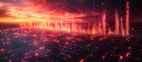 Fiery Digital Metropolis: A Cyberpunk Sunset