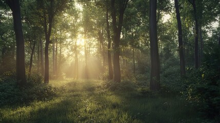 Obraz premium Sunlit Forest Path: A Serene Nature Escape