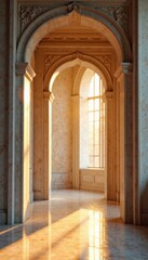 Delicate golden light casts a warm glow on a intricate marble frame, architecture, marble