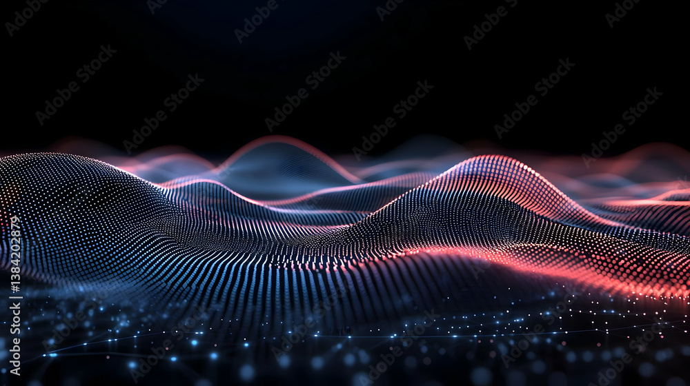 Poster abstract digital wave design with glowing particles