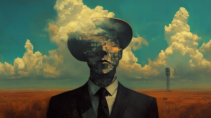 Surreal Cityscape Within a Man's Mind