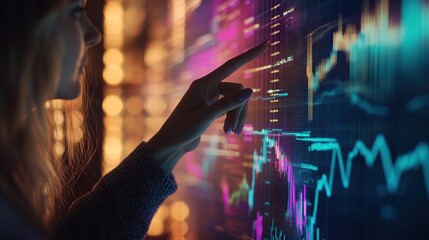 Stock market data displayed as a digital graph on a computer screen represents global finance and business connections