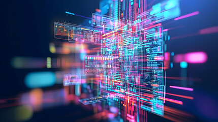 Abstract Digital Network Design With Colorful Lines And Light Effects