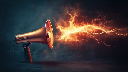Megaphone with lightning effect on dark background