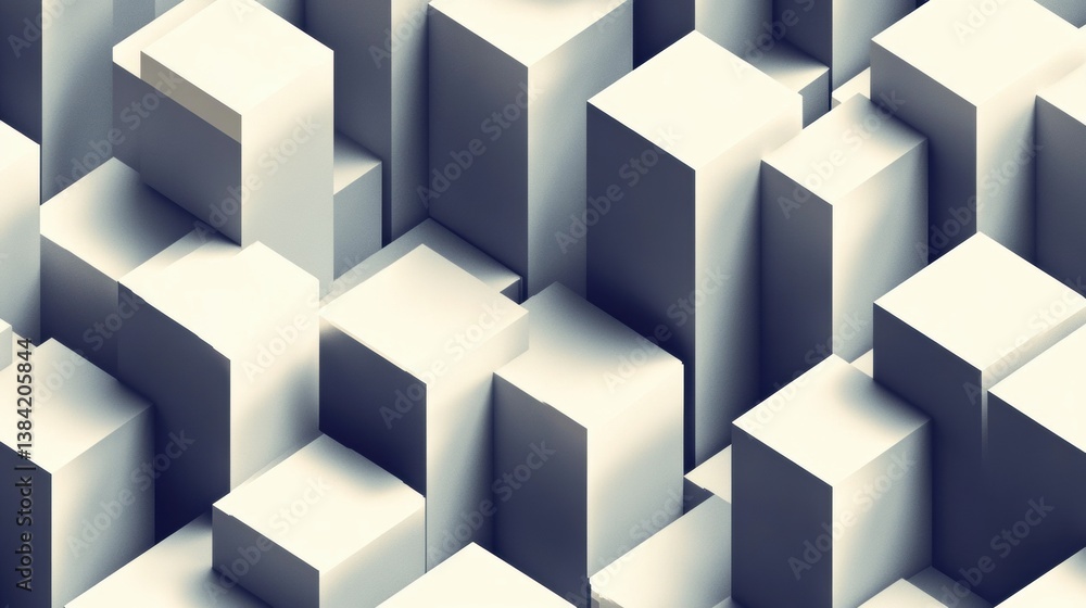 Aufkleber Modern isometric cube pattern featuring structured spacing and monochrome soft shadows in a minimalistic and futuristic design