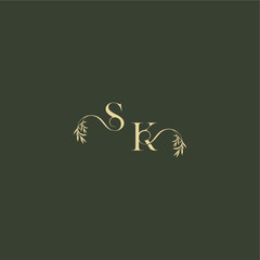 logo design concept luxury wedding monogram SK organic leaf initial letter