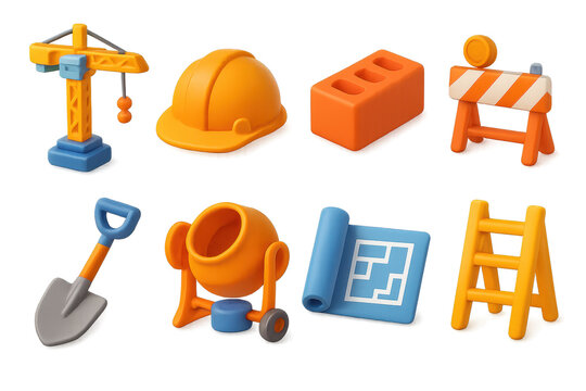 Construction essentials: 3d icons of tools and equipment for building projects