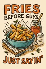 Cartoon French Fries Illustration with Text Design on Light Background
