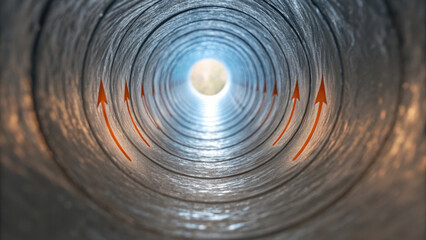 simulation of fluid dynamics in engineering showcases flow of air through cylindrical tunnel, emphasizing movement and direction of airflow