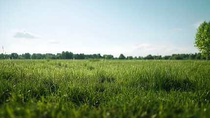 Fototapeta premium Green Grass Meadow Under Sunny Daylight