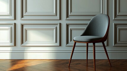 Modern Chair in Elegant Room Interior Design.  Luxury Home Decor, Minimalist Style, Comfortable and Sophisticated Space