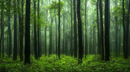 Obraz premium Glowing Forest Scene With Lush Green Trees