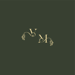 luxury wedding monogram VM logo design concept letter organic leaf initial