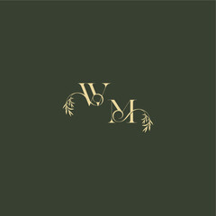 luxury wedding monogram WM logo design concept letter organic leaf initial
