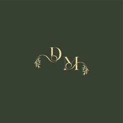 organic leaf initial DM luxury wedding monogram logo design concept letter