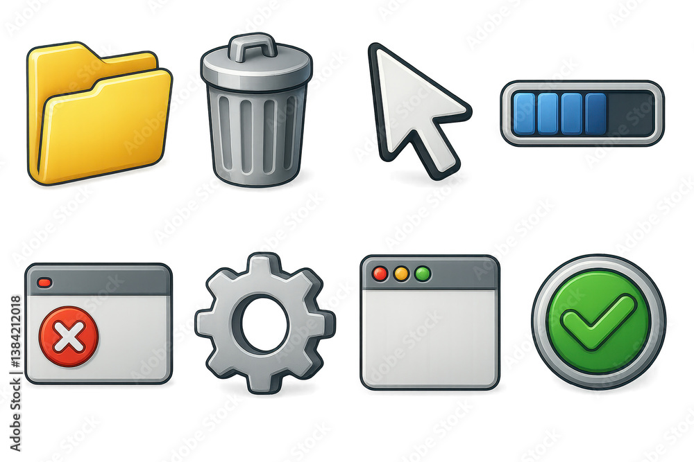 Poster retro 3d interface icons. collection of classic ui elements for creative projects