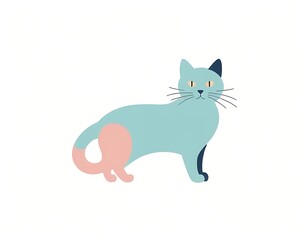 Fototapeta premium Cat art in a white background, pastel colors illustration