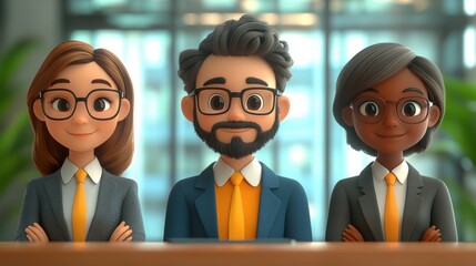 3d illustration, cute cartoon happy multiethnic business team in meeting,illustration