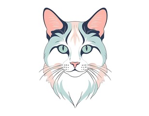 Cat art in a white background, pastel colors illustration
