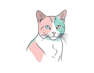 Cat art in a white background, pastel colors illustration