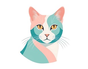 Cat art in a white background, pastel colors illustration