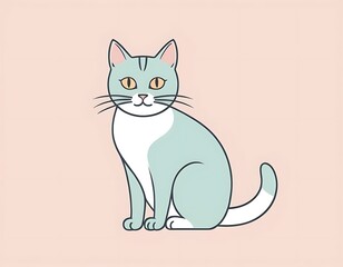 Fototapeta premium Cat art in a white background, pastel colors illustration