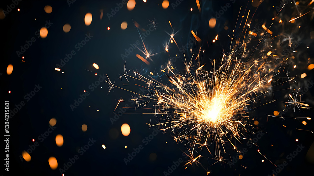 Poster sparkling fireworks display on dark background
