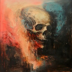 Obraz premium Abstract Skull in a Fiery Embrace: A Dark and Evocative Painting