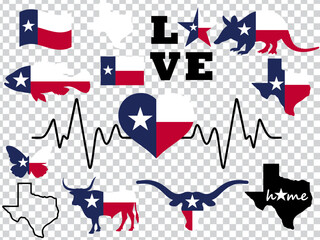 Texas Flag Lone Star Longhorn Bull Cow Map Heart Bass Monarch Armadillo Logo Sign Silhouette Shape Clipart Digital Art Illustration