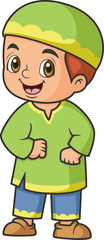 Happy muslim boy cartoon on white background
