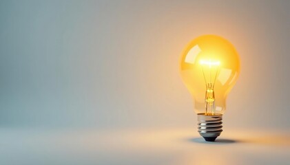 Single lightbulb glowing intensely on white backdrop, wisdom, success