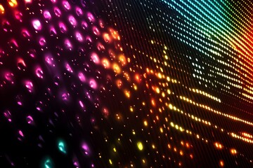 Abstract background with colorful glowing dots and lines on a dark surface.