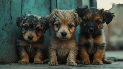 Three adorable puppies sitting together